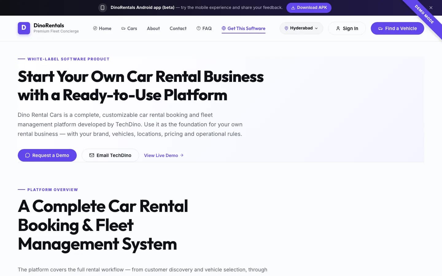 Dino Rental Cars white label car rental software on desktop — Start Your Own Car Rental Business with a Ready-to-Use Platform