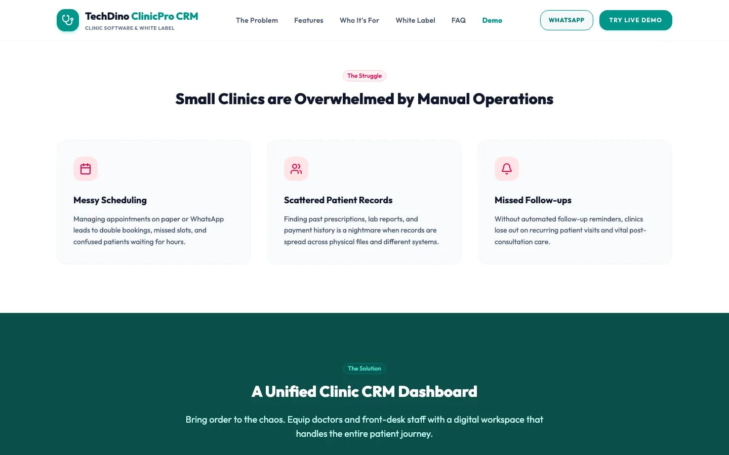 Clinic CRM Small Clinics are Overwhelmed by Manual Operations on desktop — White-Label Clinic Management Software