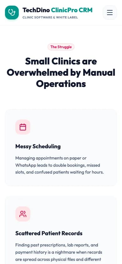 Clinic CRM Small Clinics are Overwhelmed by Manual Operations on mobile — White-Label Clinic Management Software