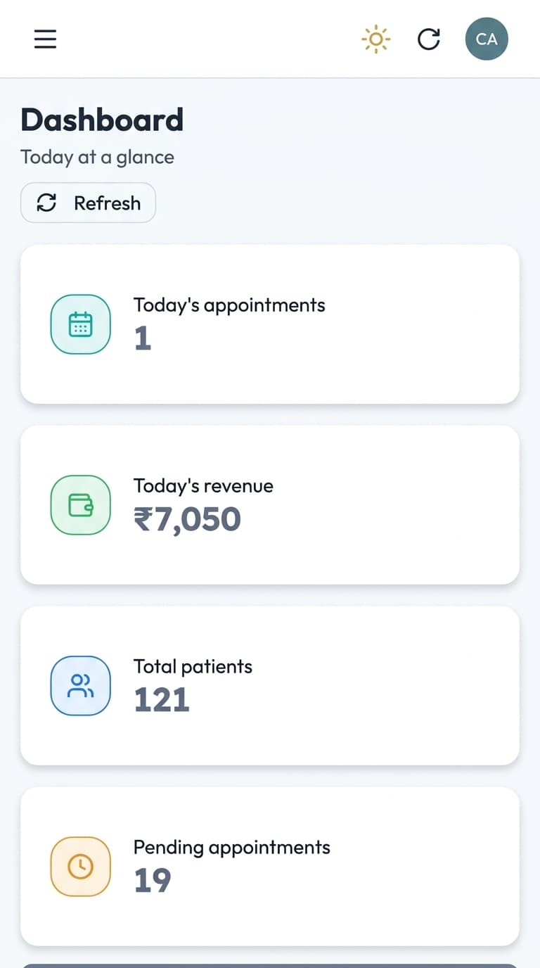 ClinicCRM white-label clinic management and appointment software screenshot mobile preview