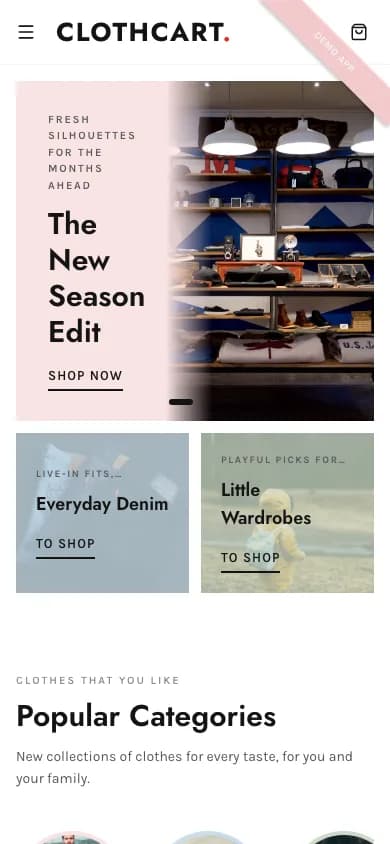 ClothCart mobile app preview
