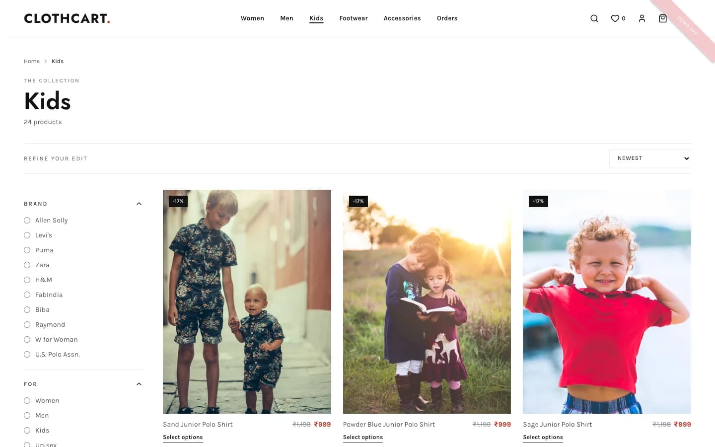 ClothCart shop kids on desktop — Kids