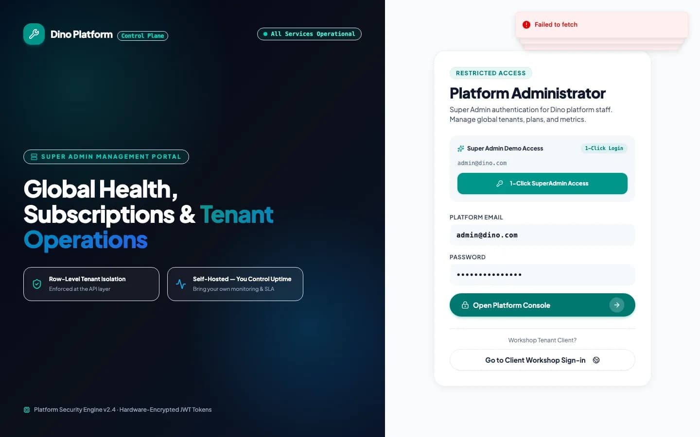 Dino Auto Repair SaaS - Dino Auto Repair platform settings and white label controls