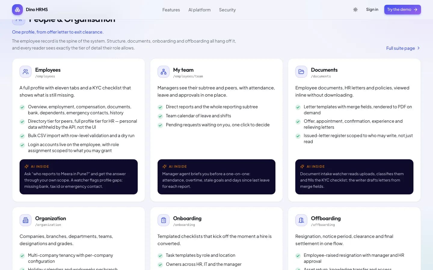 Dino HRMS People & Organisation on desktop — Dino HRMS AI-Powered HR Management & Payroll Software