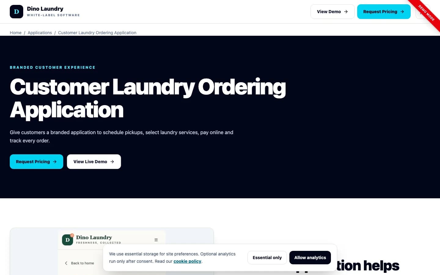 Dino Laundry customer app on desktop — Customer Laundry Ordering Application
