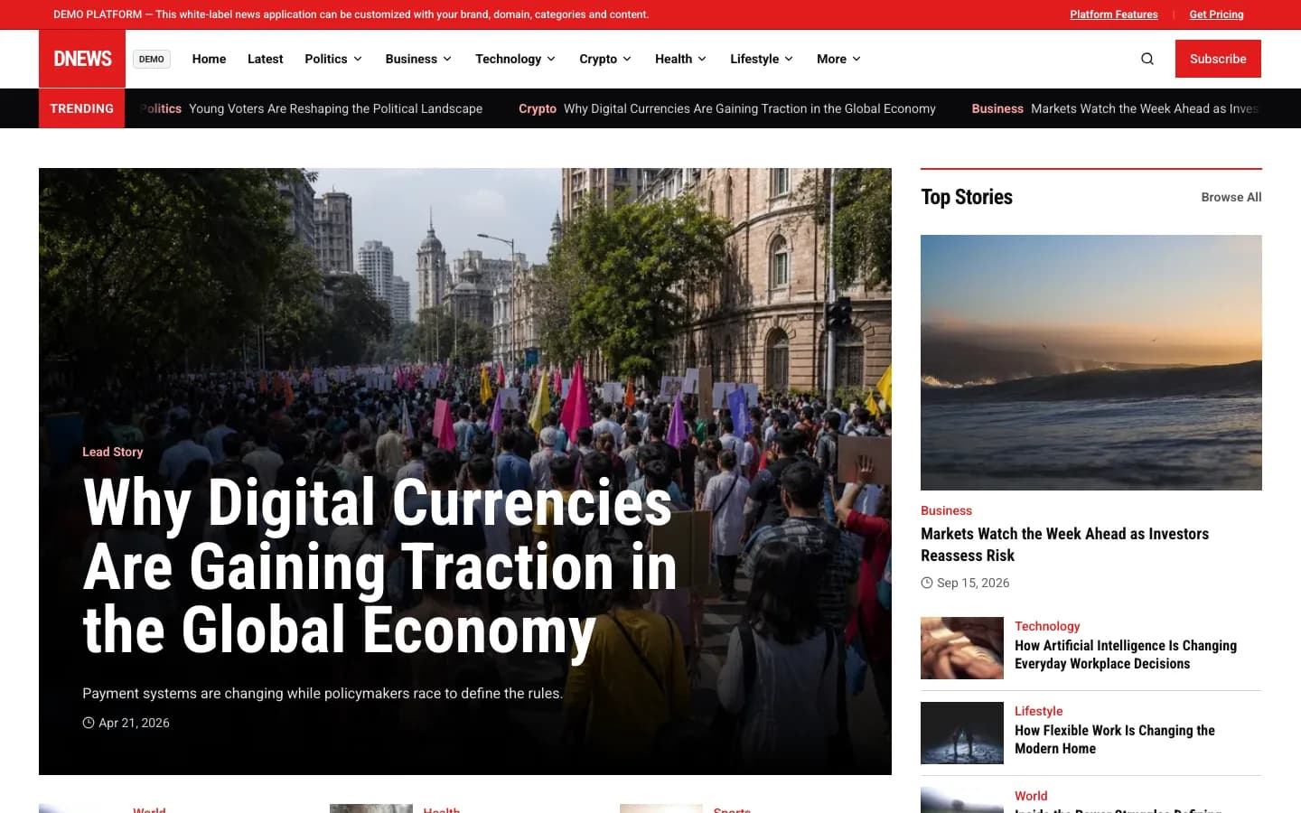 Dino News home page on desktop — Why Digital Currencies Are Gaining Traction in the Global Economy