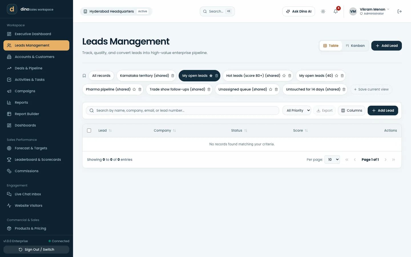 Dino Sales CRM leads management with scoring, source and ownership