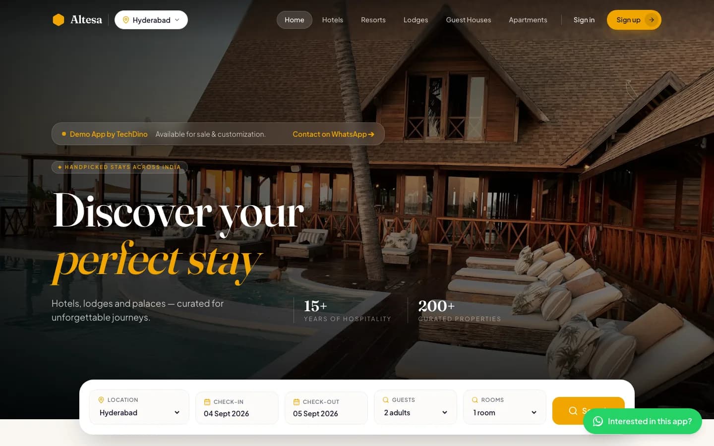 Hotel & Lodge Booking App white-label hotel booking software screenshot