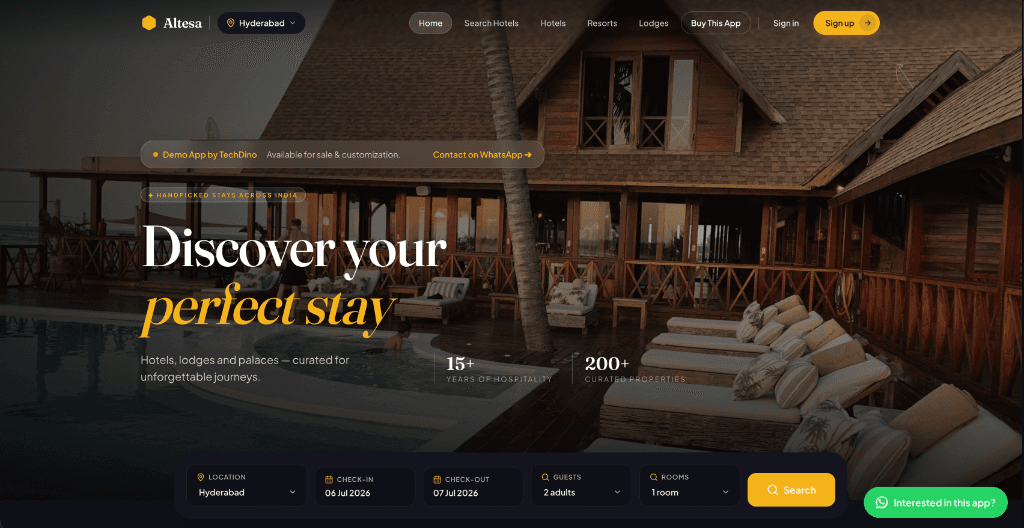 Hotel & Lodge Booking App white-label hotel booking software screenshot