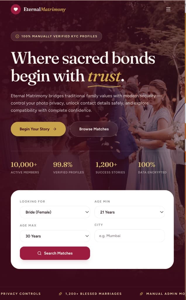 Matrimony App white-label matchmaking web app and mobile app screenshot mobile preview