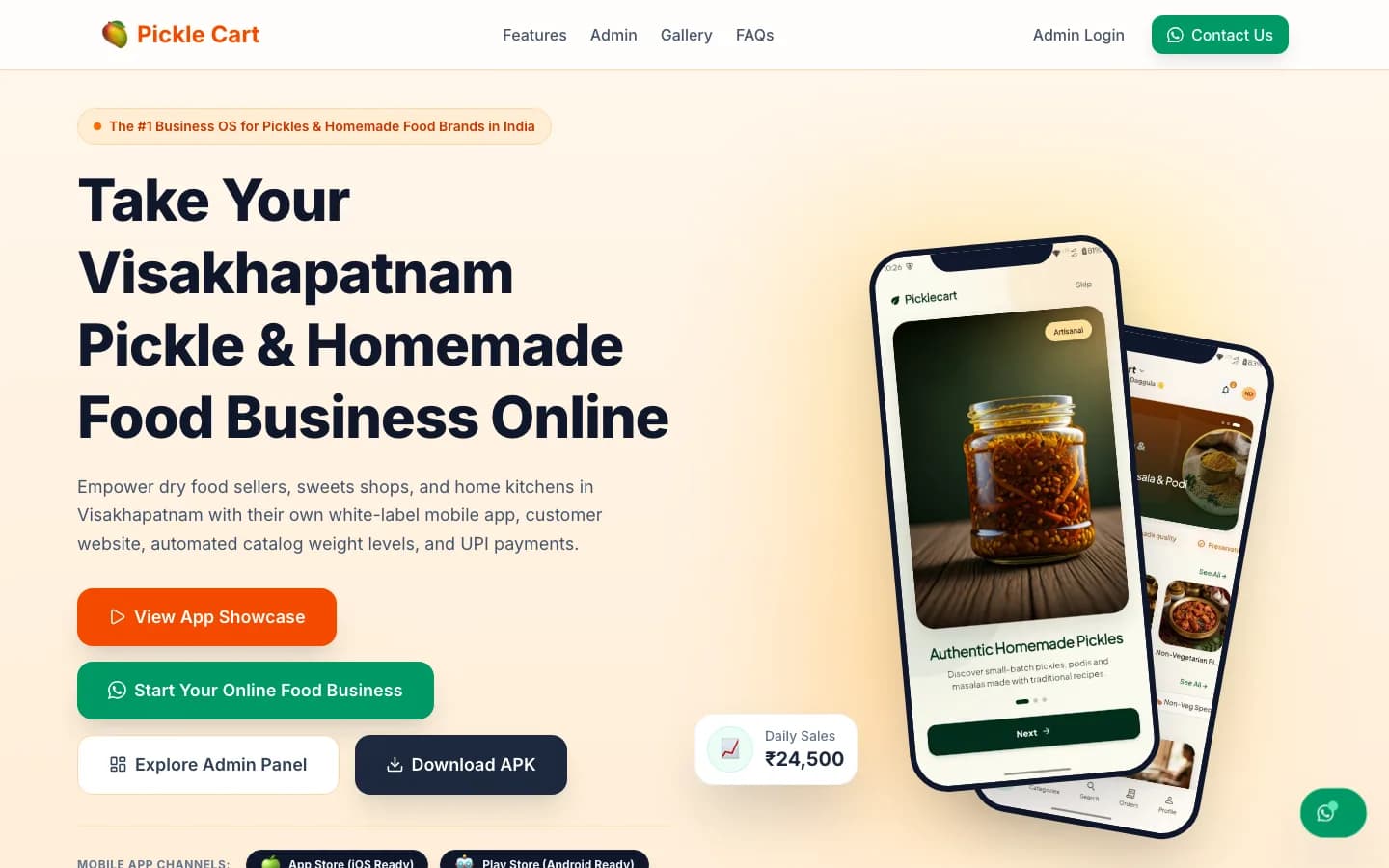 Picklecart locations visakhapatnam pickle business app on desktop — Take Your Visakhapatnam Pickle & Homemade Food Business Online
