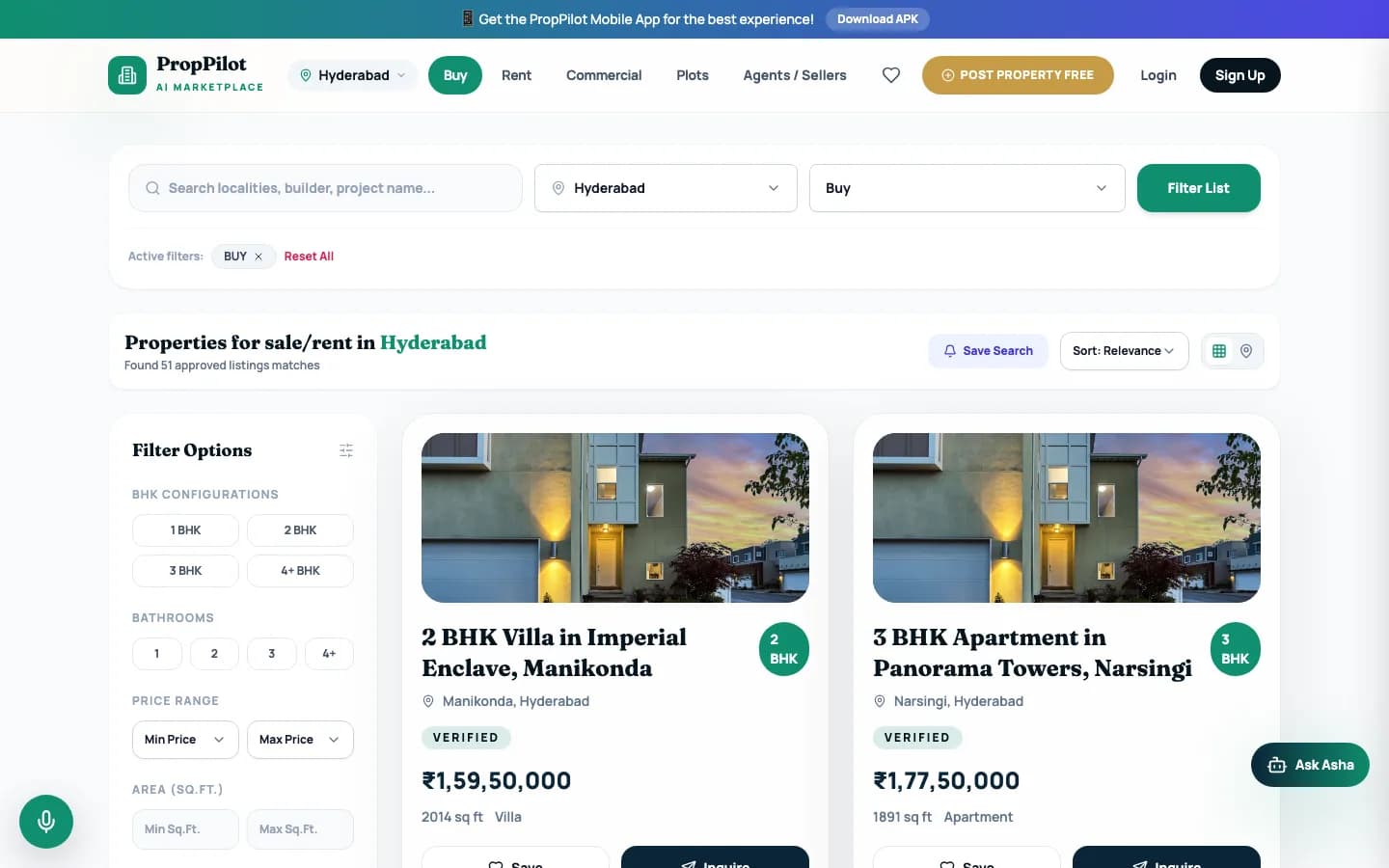 PropertyApp buy on desktop — Properties for sale/rent in Hyderabad