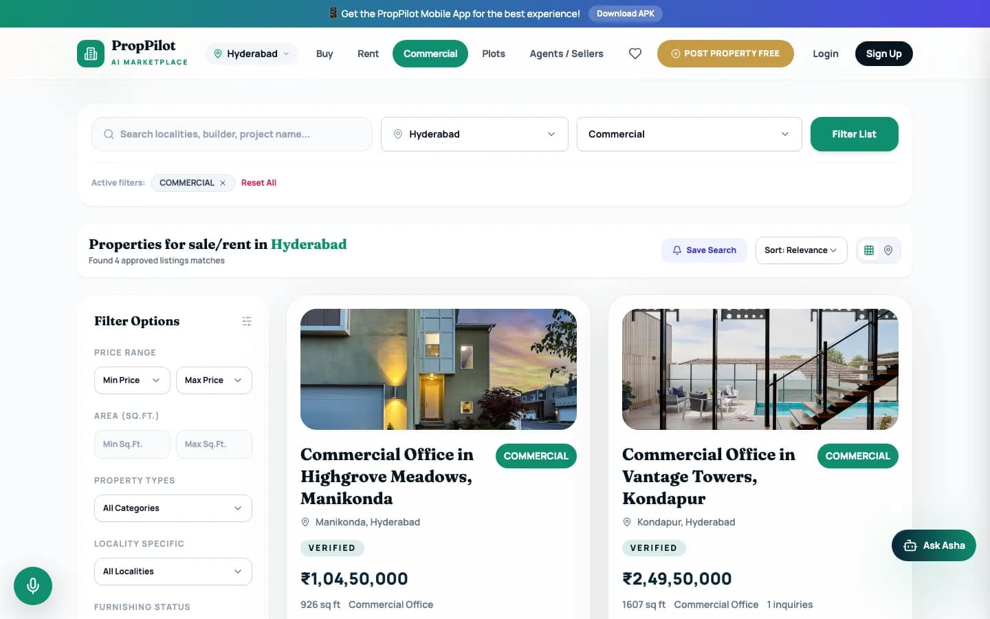 PropertyApp commercial on desktop — Properties for sale/rent in Hyderabad