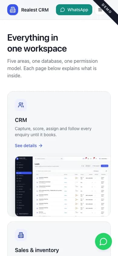 Realest CRM Everything in one workspace on mobile — Realest CRM Real Estate CRM, ERP & Property Management Software