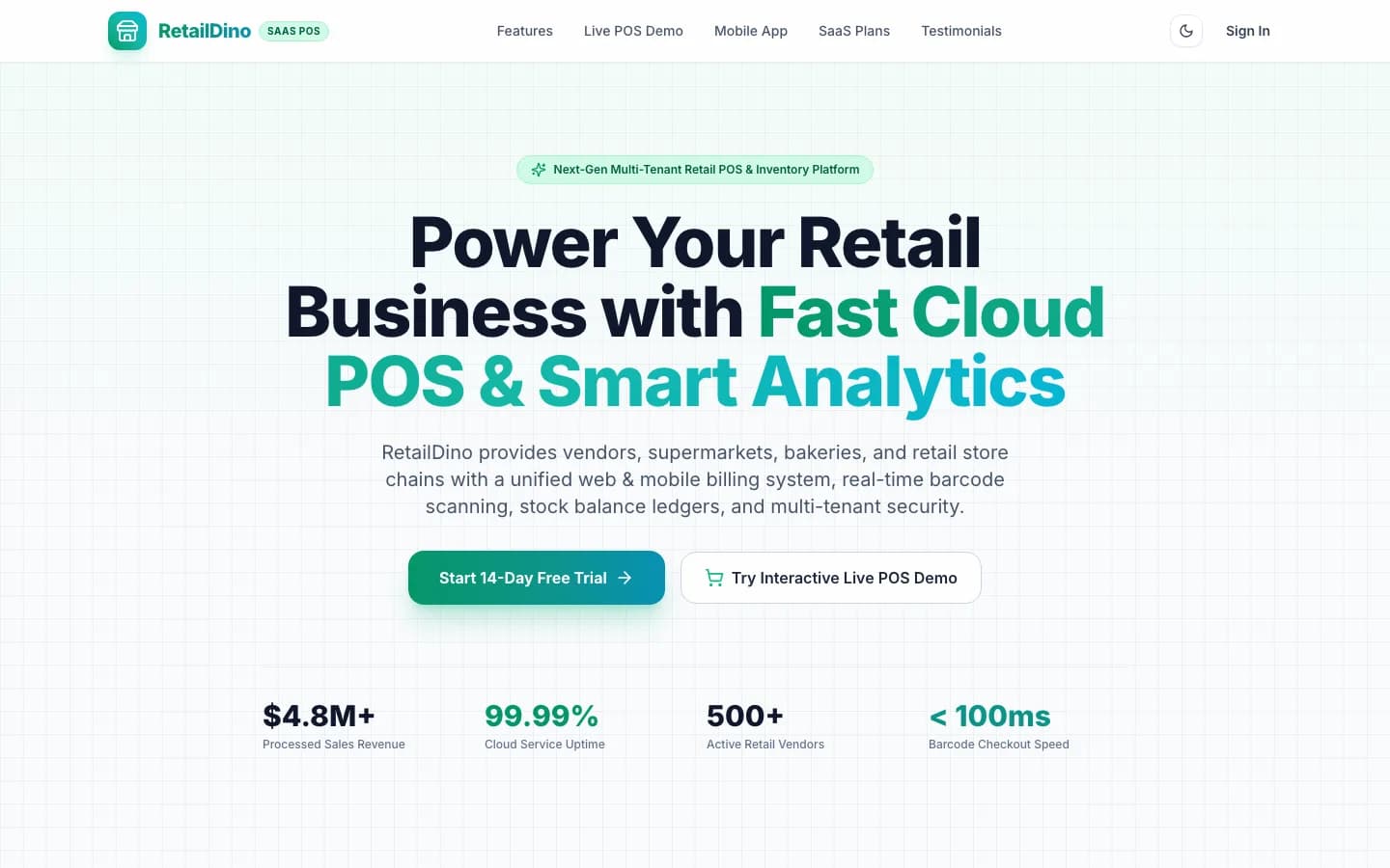 RetailDino multi-tenant cloud POS and retail management SaaS platform