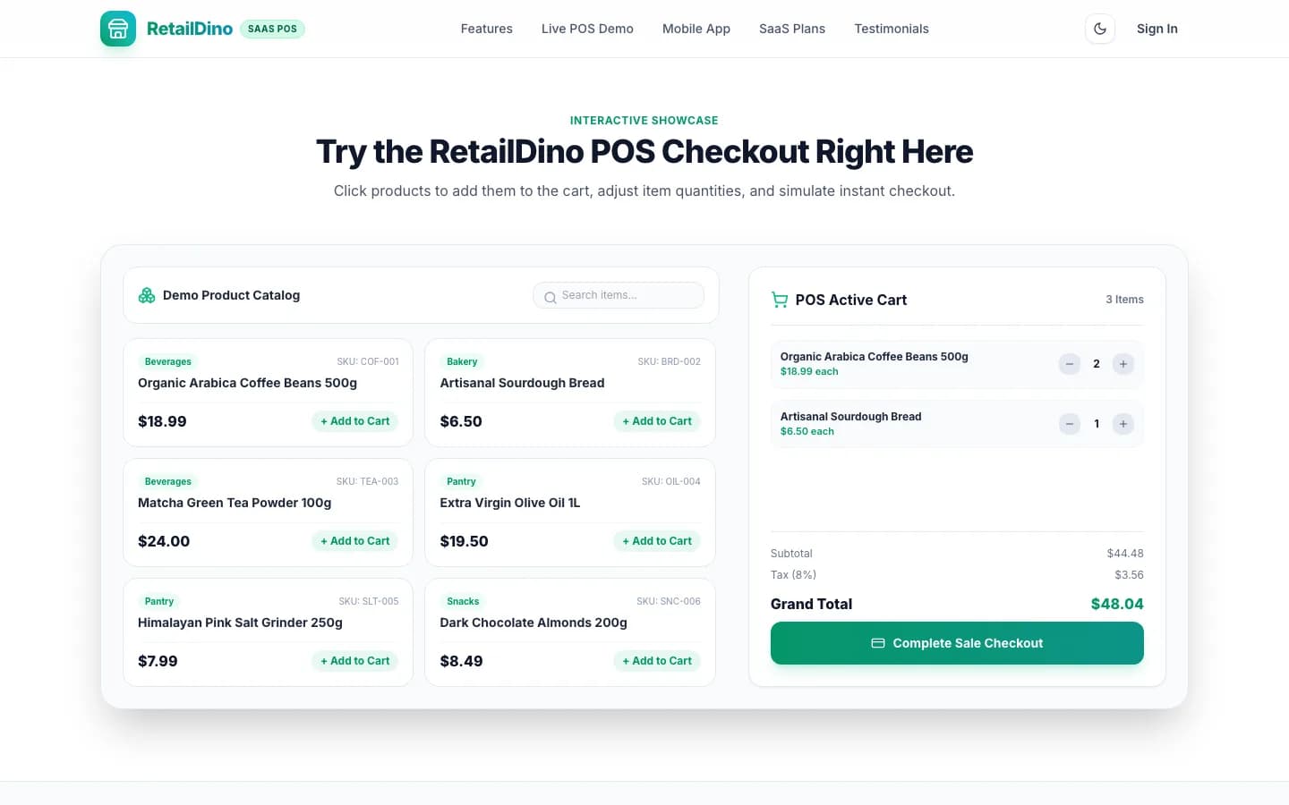 RetailDino SaaS Try the RetailDino POS Checkout Right Here on desktop — White-Label Retail POS & Inventory SaaS Platform with Complete Source Code