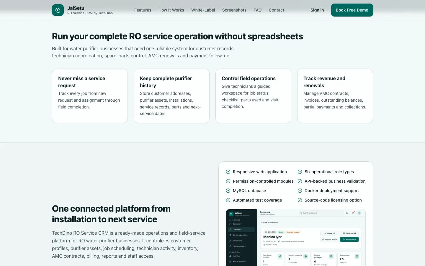 JalSetu Run your complete RO service operation without spreadsheets on desktop — White-Label RO Service CRM Software