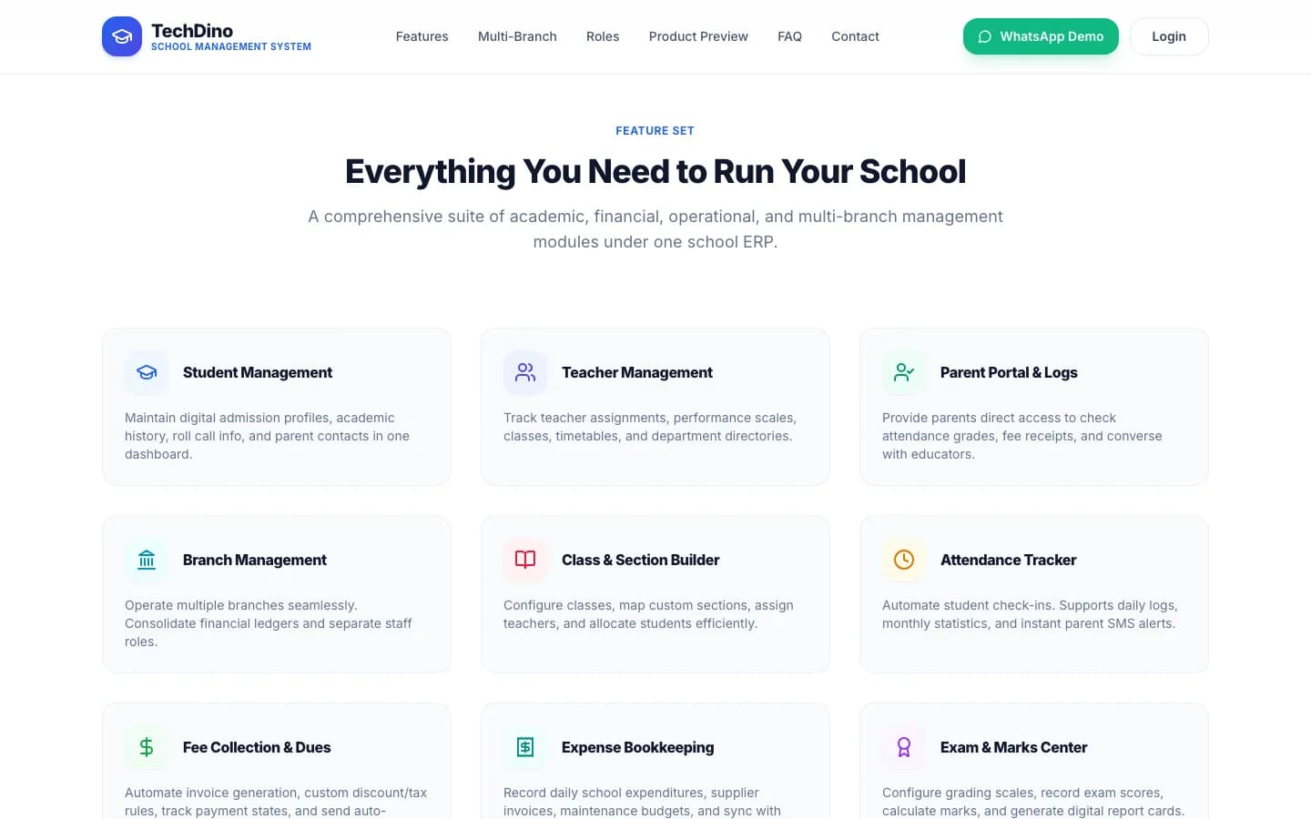 School App Feature Set on desktop — White-Label School Management Software