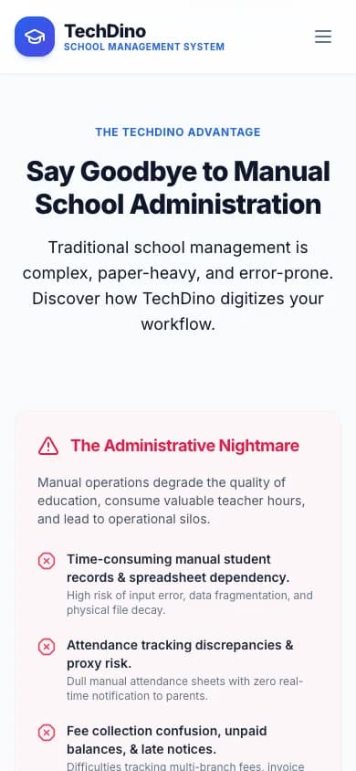 School App The TechDino Advantage on mobile — White-Label School Management Software