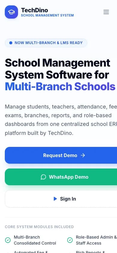 School App home page on mobile — School Management System Software for Multi-Branch Schools