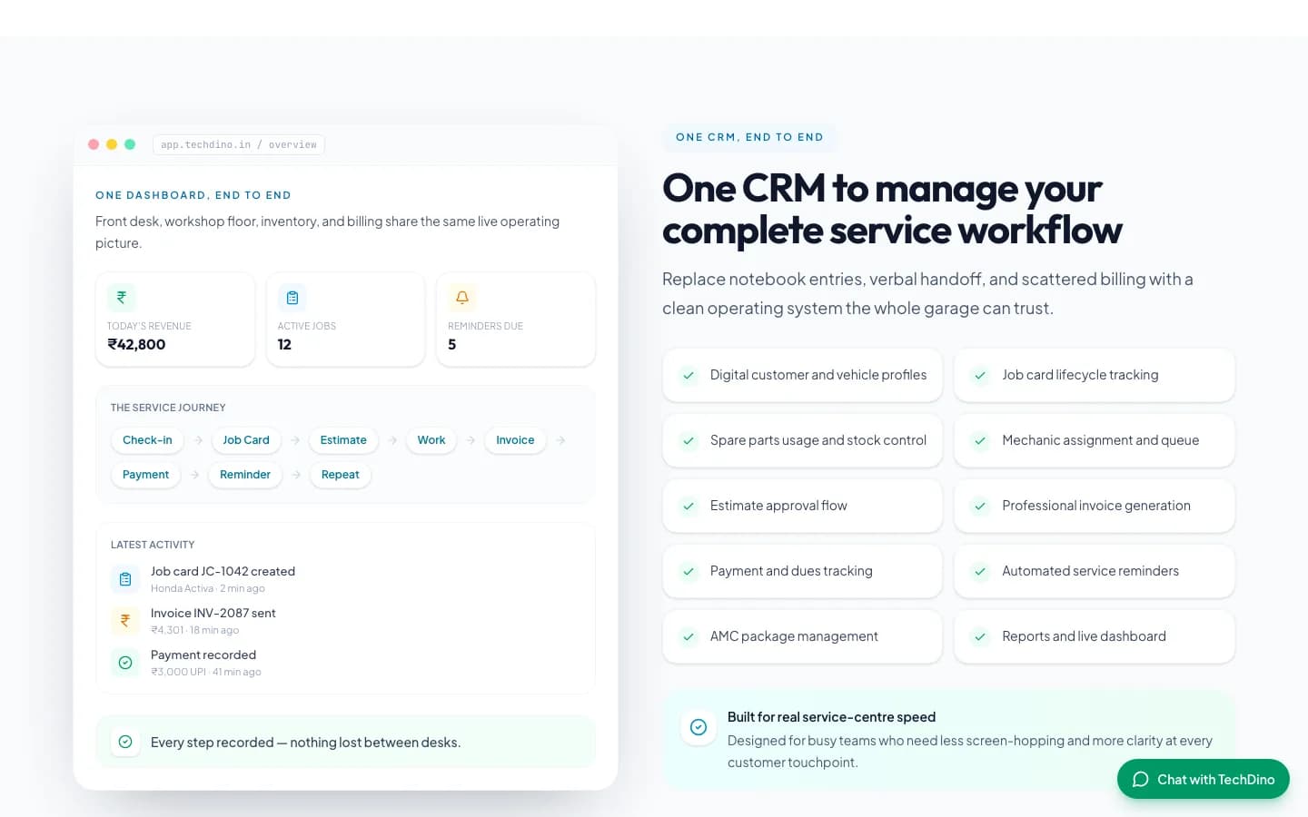 Vehicle Service App One CRM to manage your complete service workflow on desktop — Garage, Bike & Car Service Center Management Software