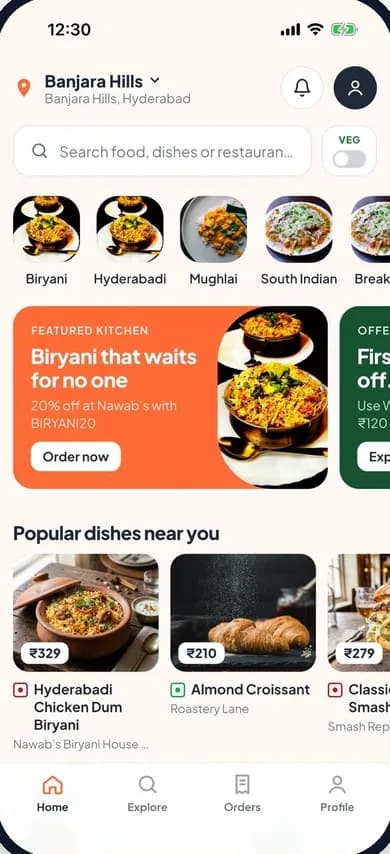 Dino Food Delivery admin console dashboard with orders, GMV, platform revenue, active restaurants, revenue trend and order status distribution mobile preview