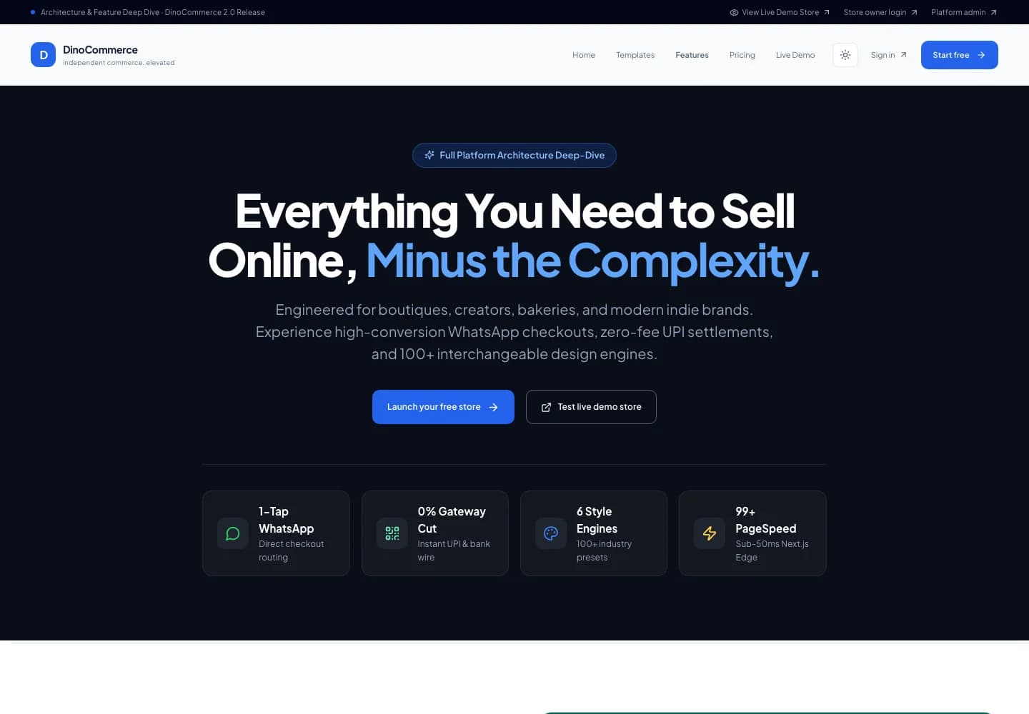 DinoCommerce - DinoCommerce architectural deep dive showing 6 style engines and manual settlement engine
