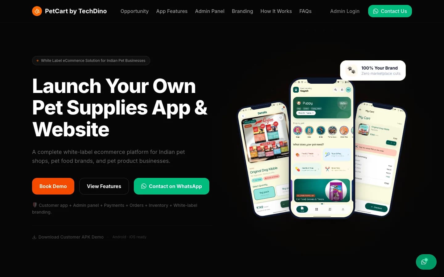 PetCart ready-made pet ecommerce web and mobile application screenshot
