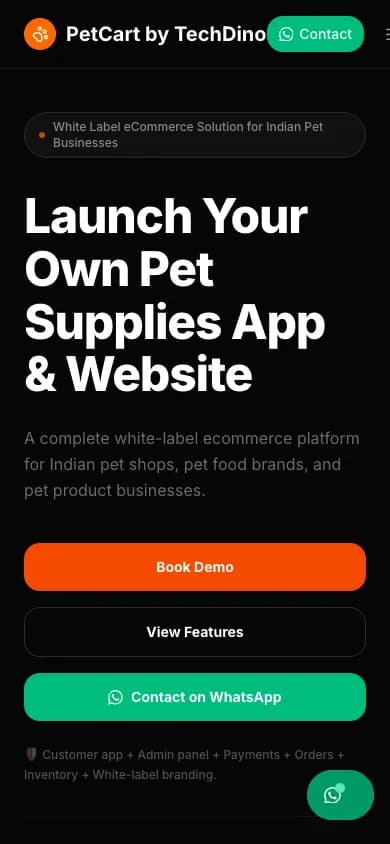 PetCart ready-made pet ecommerce web and mobile application screenshot mobile preview