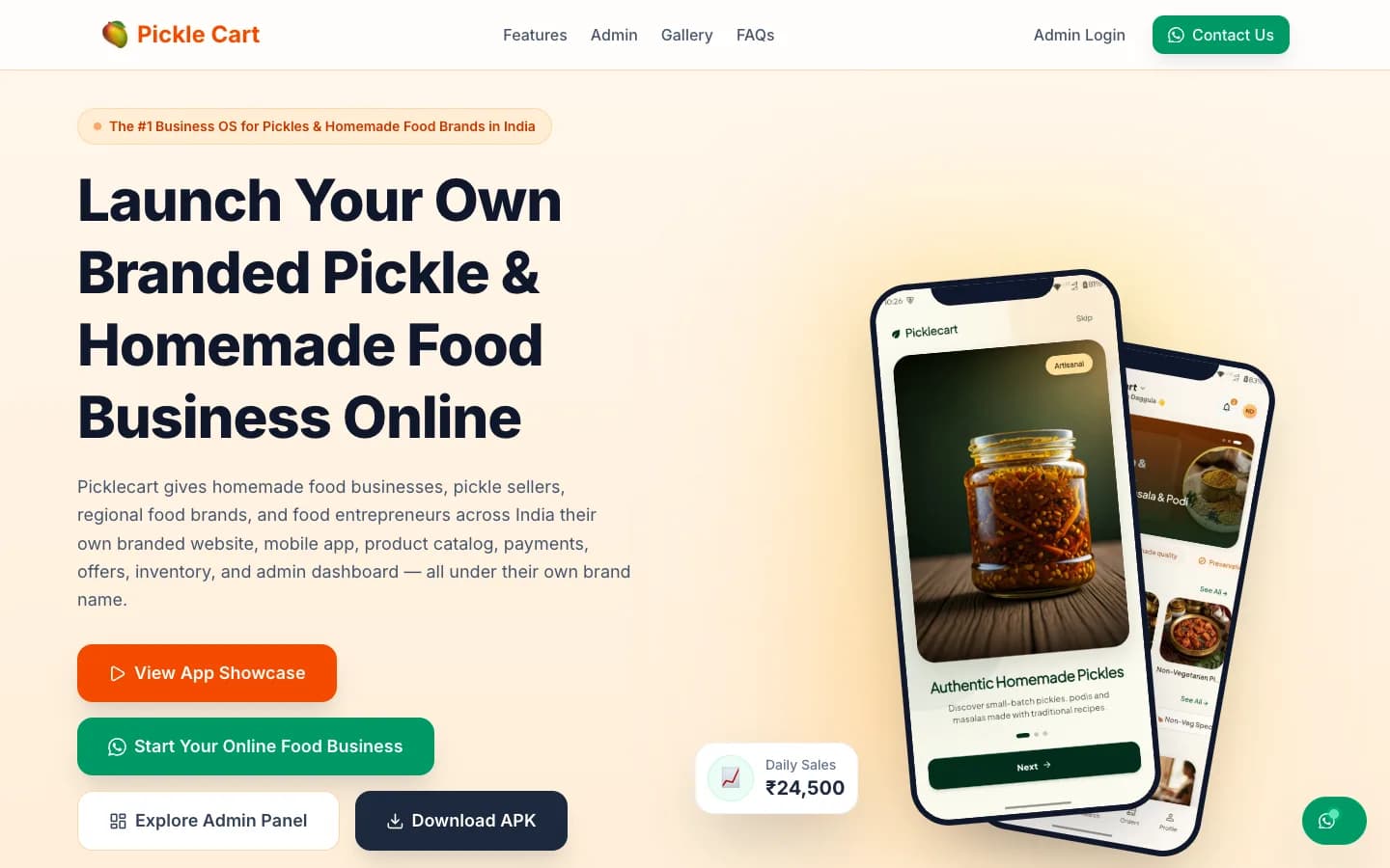 Picklecart homemade food ecommerce white-label software screenshot