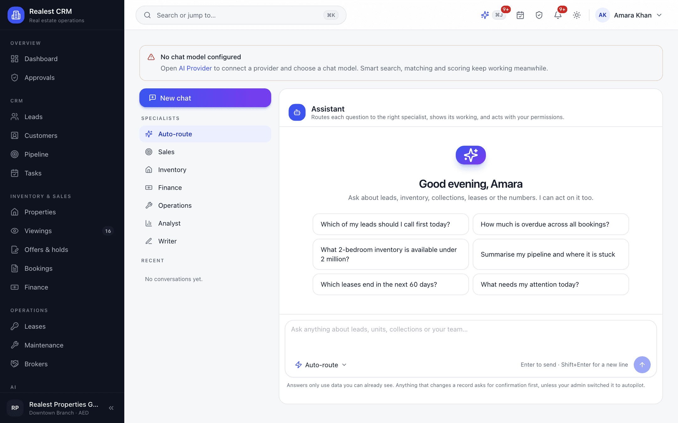 Realest CRM - Realest CRM AI assistant answering queries directly from company real estate records