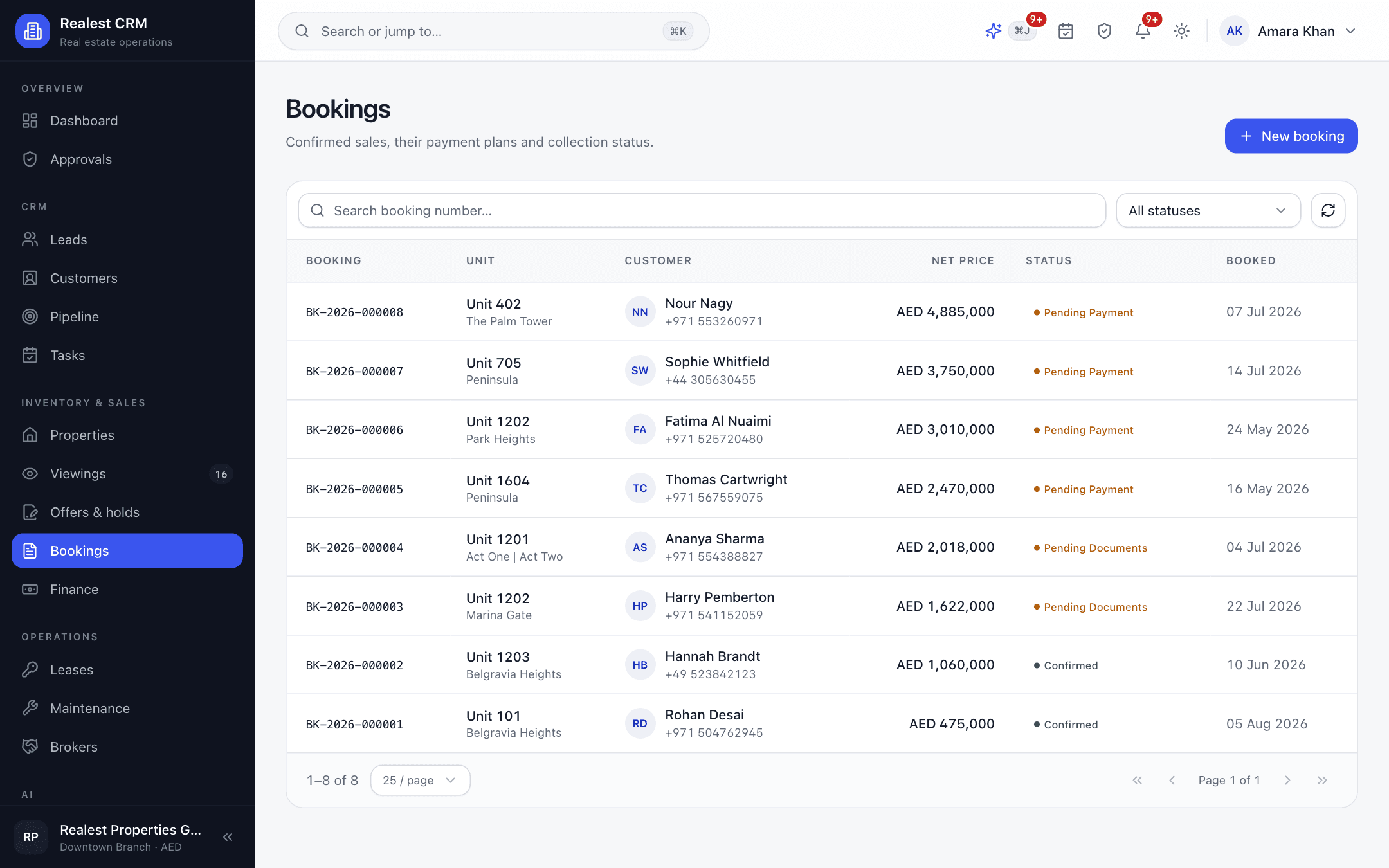 Realest CRM - Realest CRM booking contract generator with milestone payment plan schedules