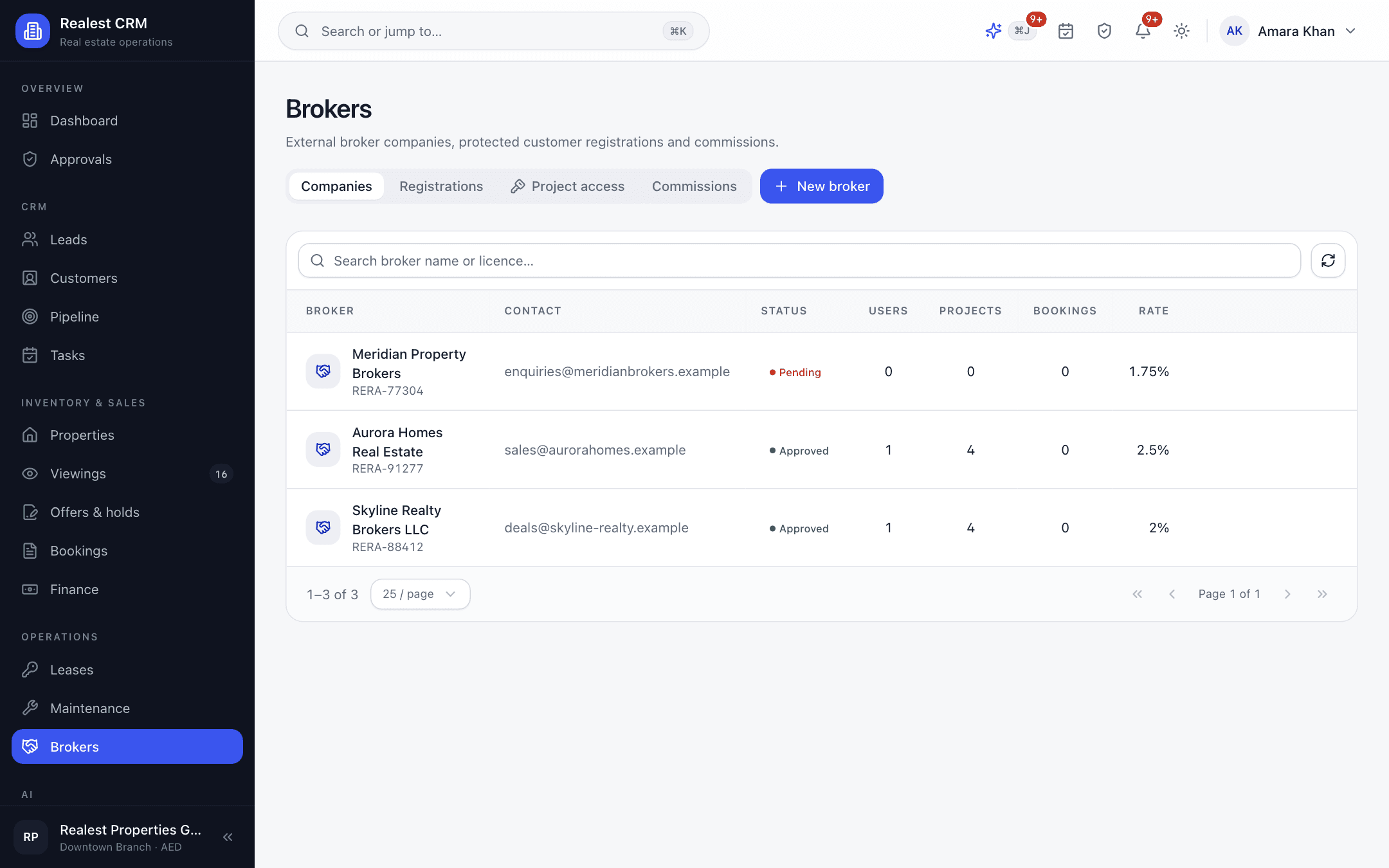 Realest CRM - Realest CRM external broker portal with client registration and commission payout records