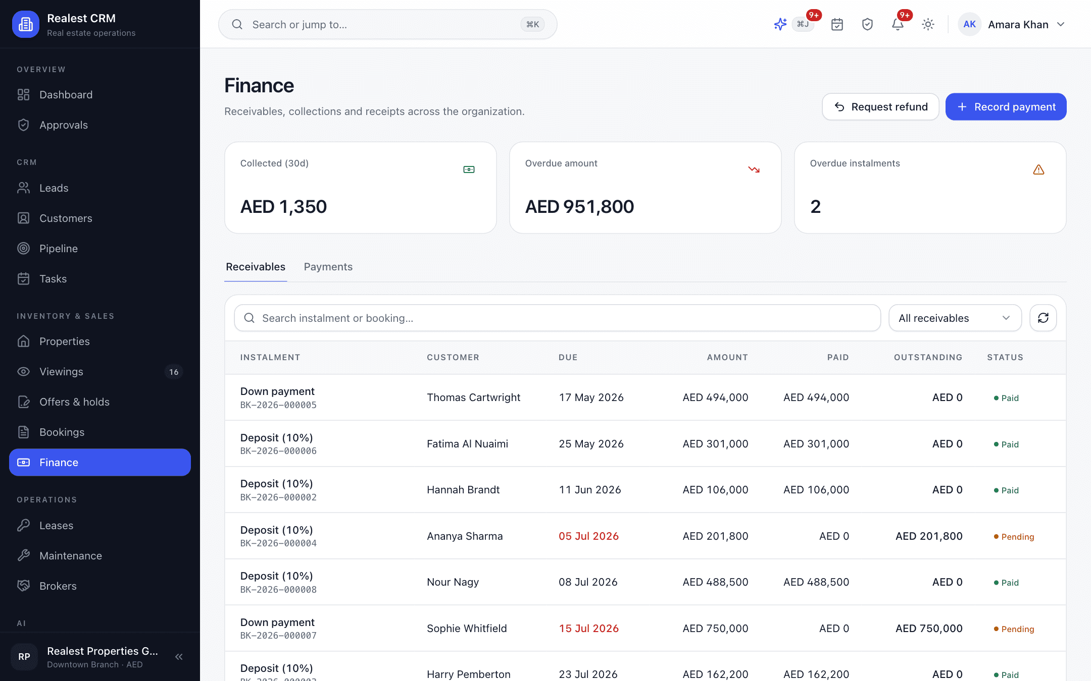 Realest CRM - Realest CRM finance receivables ledger with auto-allocating payment collections