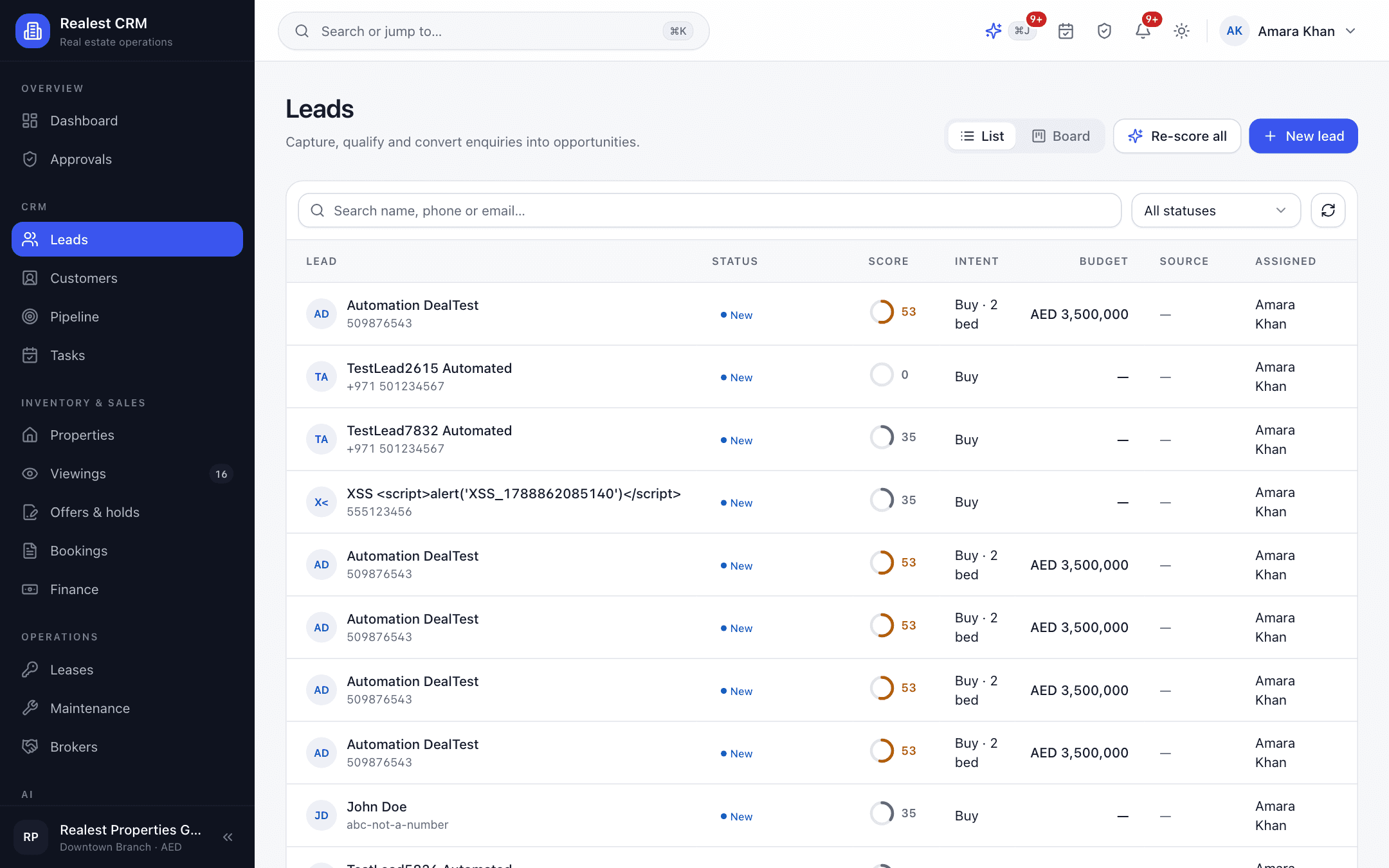 Realest CRM - Realest CRM high-velocity lead management board with stage tracking and round-robin assignment