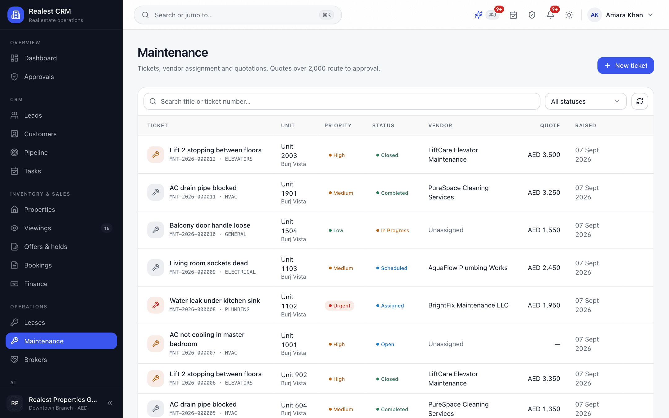 Realest CRM - Realest CRM property maintenance ticket desk with contractor work order dispatch
