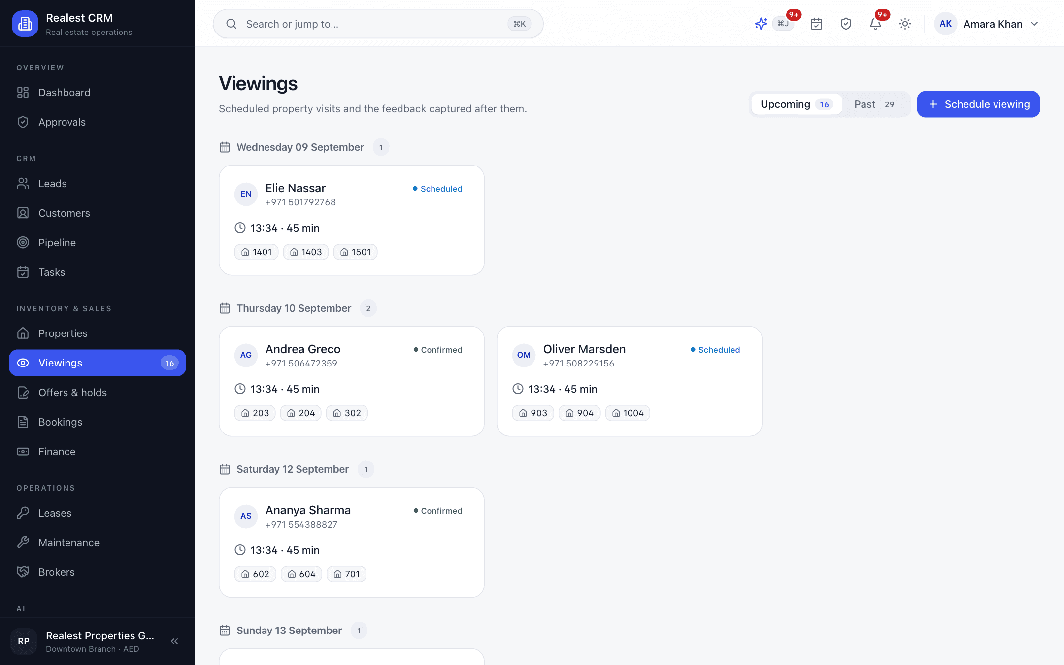 Realest CRM - Realest CRM viewing scheduler with broker availability and prospect site-visit feedback