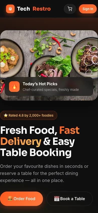 TechRestro restaurant ordering and management software screenshot mobile preview