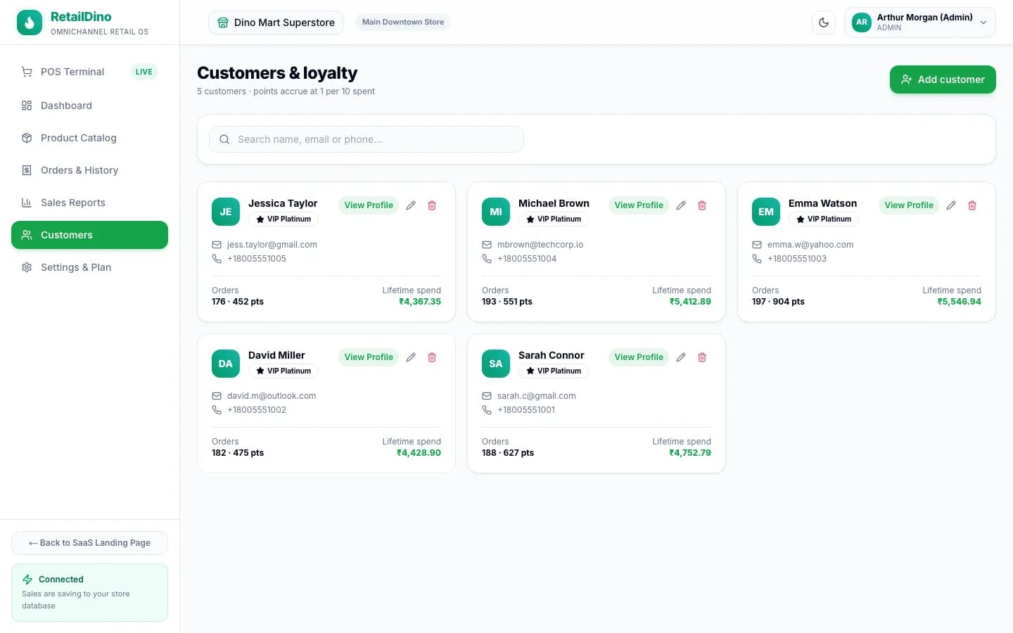 RetailDino SaaS - RetailDino customer CRM and loyalty points