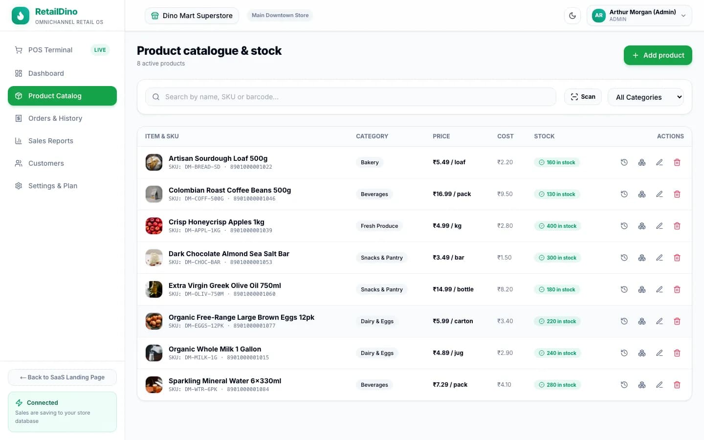 RetailDino SaaS - RetailDino product catalog and stock management