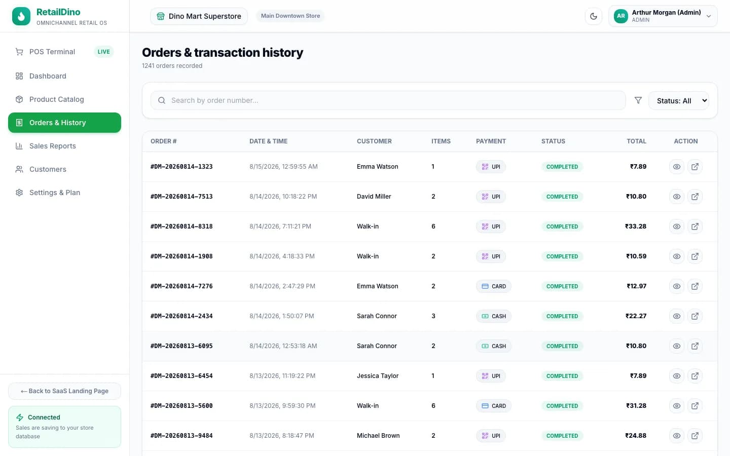 RetailDino SaaS - RetailDino sales order history and transactions