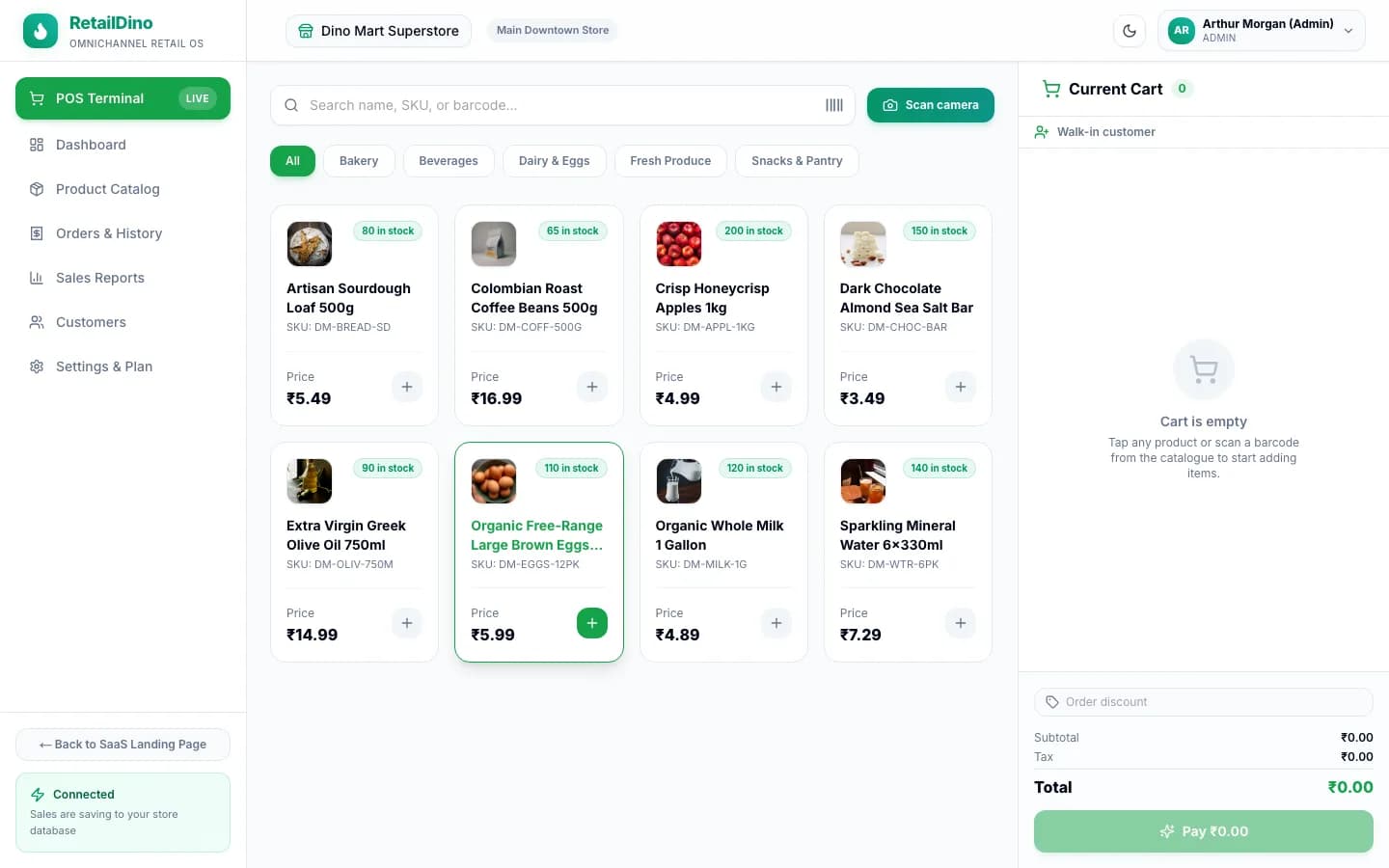 RetailDino SaaS - RetailDino live cloud POS terminal