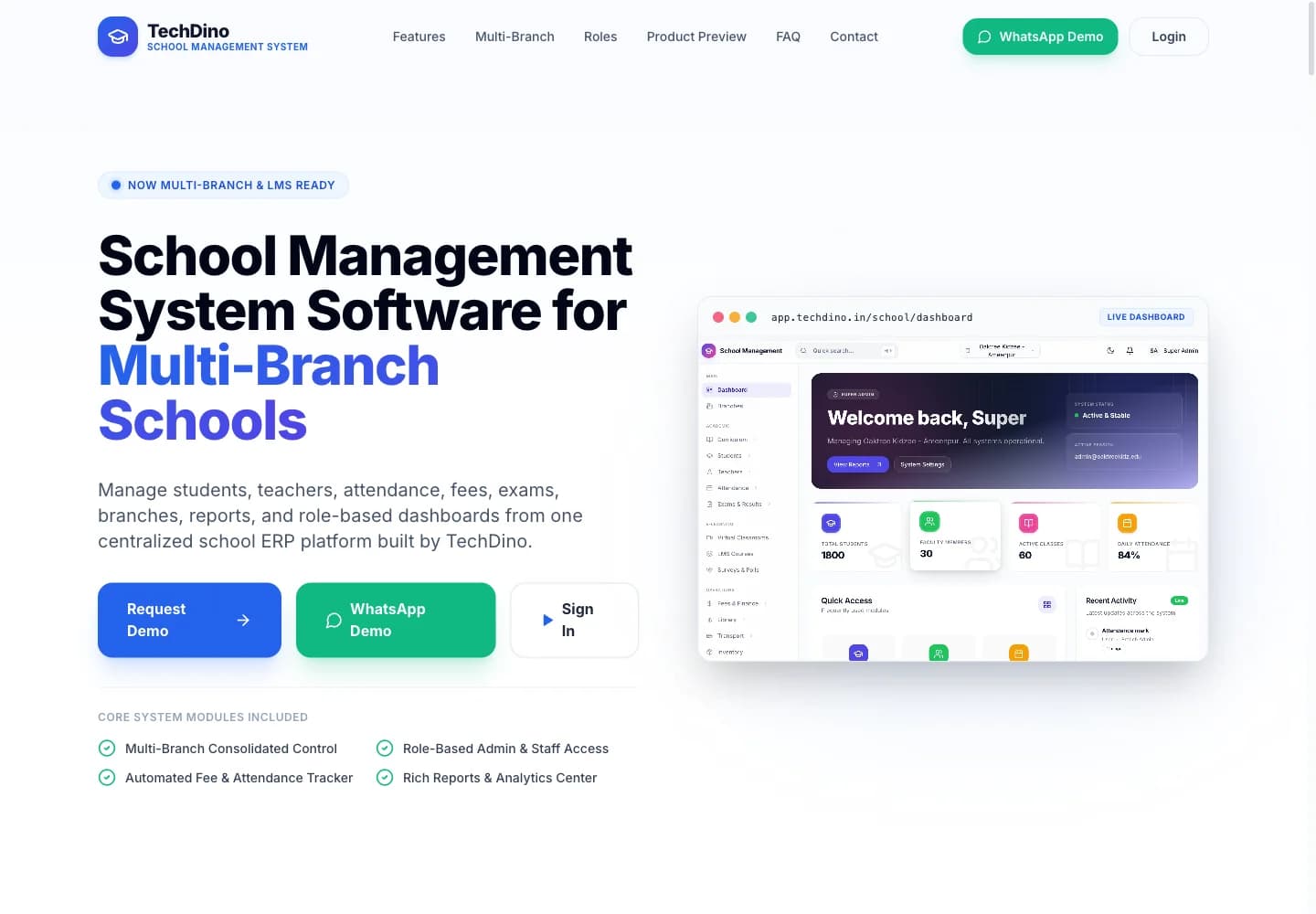 School App white-label school management software dashboard screenshot
