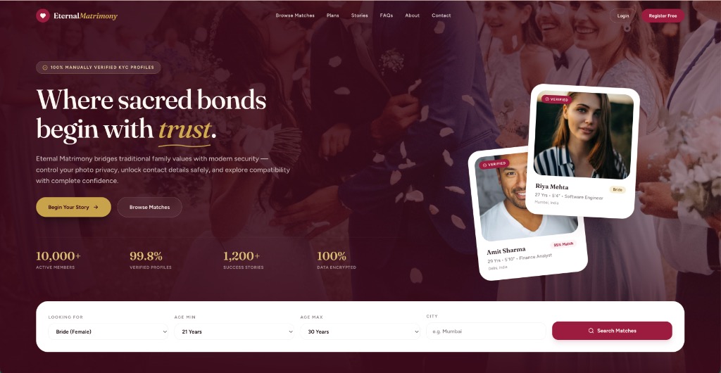 Matrimony App software interface by TechDino