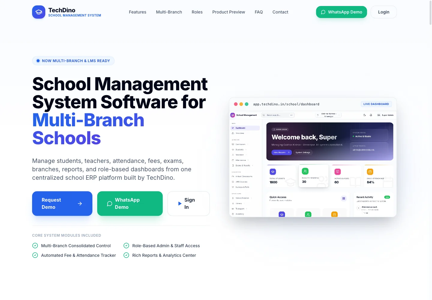 School App white-label school management software dashboard screenshot